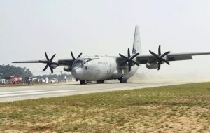 C-130J Hercules lands on the Lucknow-Agra Expressway